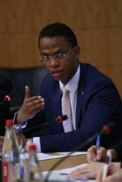 Photo of Minister Ralava Beboarimisa, Madagascar, from the OECD breakfast event "Green Finance for Climate Action", 1 April 2015, in the context of the OECD Global Forum on Development 2015.